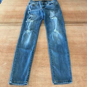 Judy Blue Skinny Fit Jeans Women 3/26 Blue Mid Rise Distressed Medium Wash